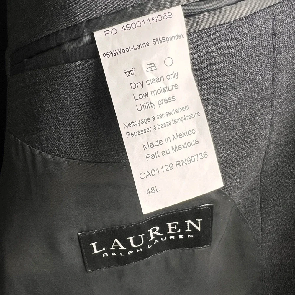Lauren Ralph Lauren 2-piece Suit Jacket Pants 48L Gray Wool Two Button Blazer